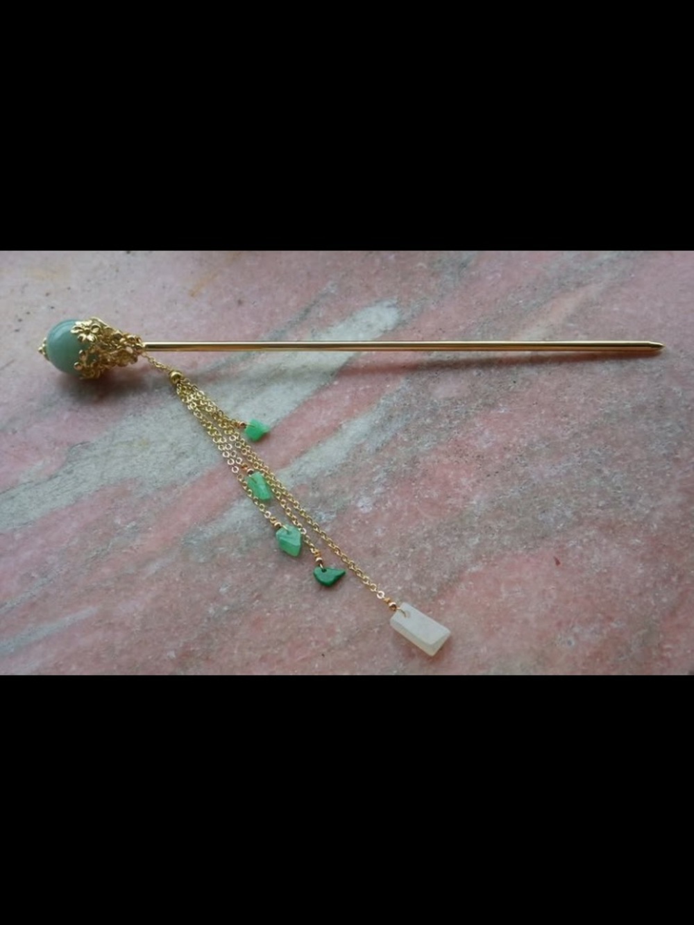 Certificate Jadeite jade Green Hair pin hairpin 13mm bead 6 inches